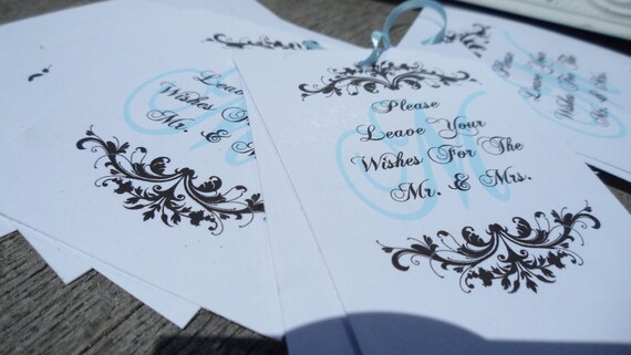 Black White Damask Tiffany Blue Advice Tags for Alternate Guest Book for Wedding Guests Il_570xn