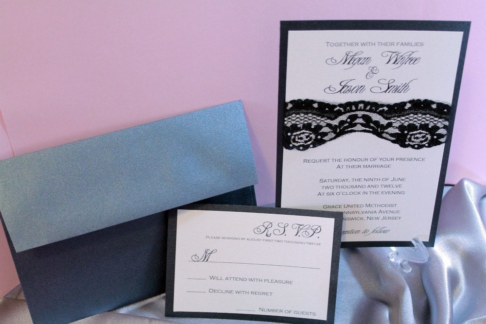 Megan Collection Classic Black & Ivory Lace Wedding Invitations RSVP with Crystal Accents for Black Tie Luxury Wedding DEPOSIT LISTING Il_570xn