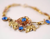 Art Nouveau Style Bracelet with Rose Gold Vermeil and Blue Rhinestones.