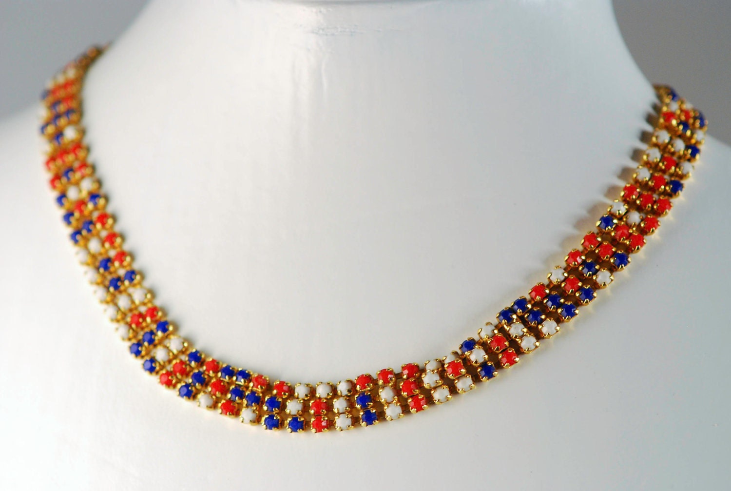 Red, White and Blue Necklace and Earrings