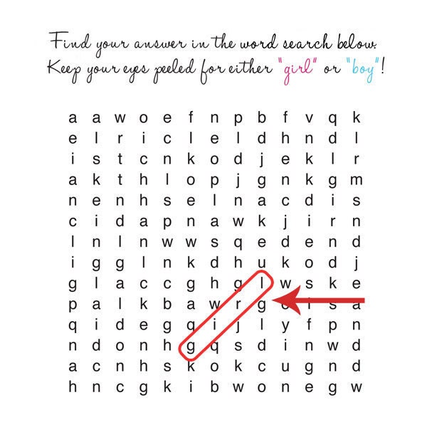 Gender Reveal Word Search Card With Envelope
