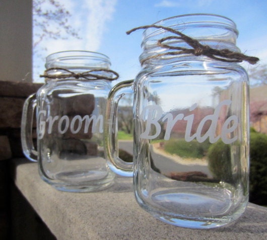 Bride Groom Mason Jar Mug Set