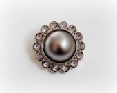 Set of 10 - Acrylic Pearl and Rhinestone Buttons - Steel gray & Pink - Acrylic Buttons - 23mm - WHOLESALE PRICE