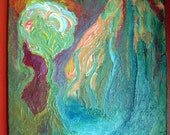 The Volcano - Original Abstract Acrylic Painting Canvas Magma Waterfall - 16 x 20