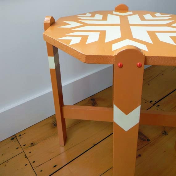 Bright Scandinavian style vintage inspired hand painted furniture reclaimed solid wood side table Upcycled
