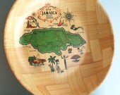Vintage Bamboo Souvenir Tray Map of Jamaica
