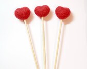 Love Needlecraft - Wool Felt Home Decor - Needle Felted Soft Hearts on Sticks (Red),  set of 3