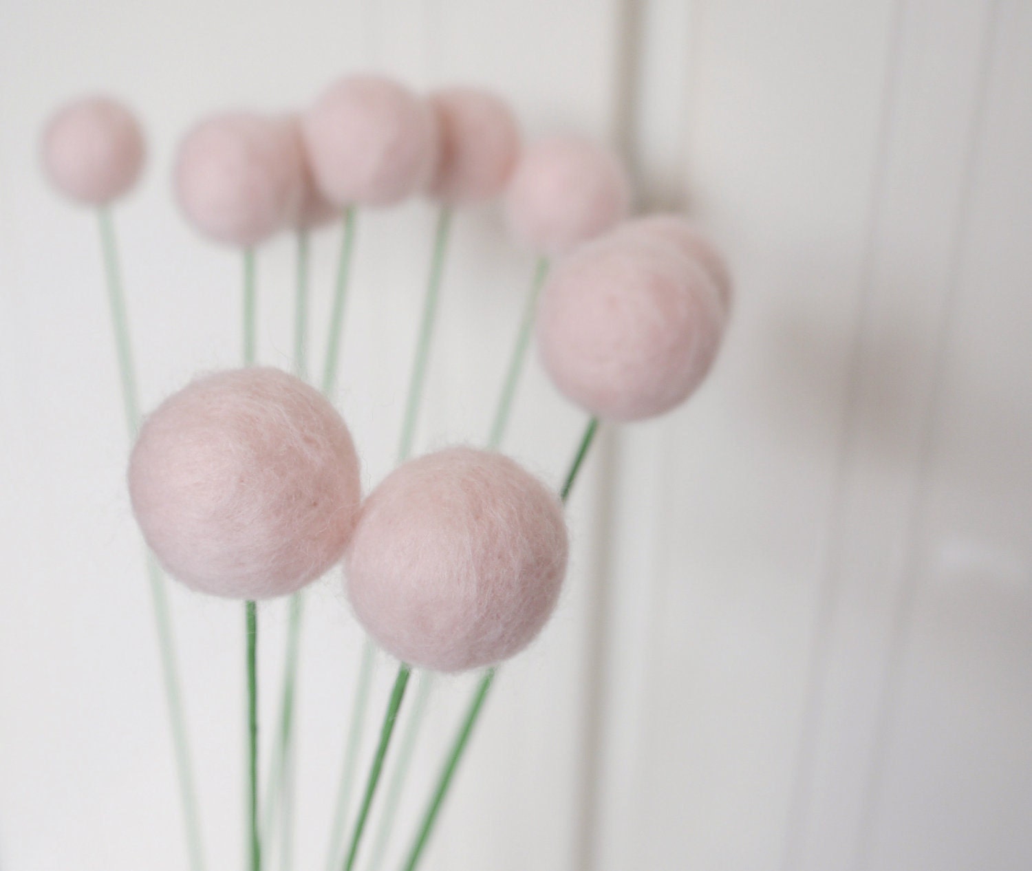 10 Pink Wool Felt Pom Pom Blooms - Billy Ball Flowers - Love Gift For Her Romantic Valentine Wedding Bouquet Floral Arrangement