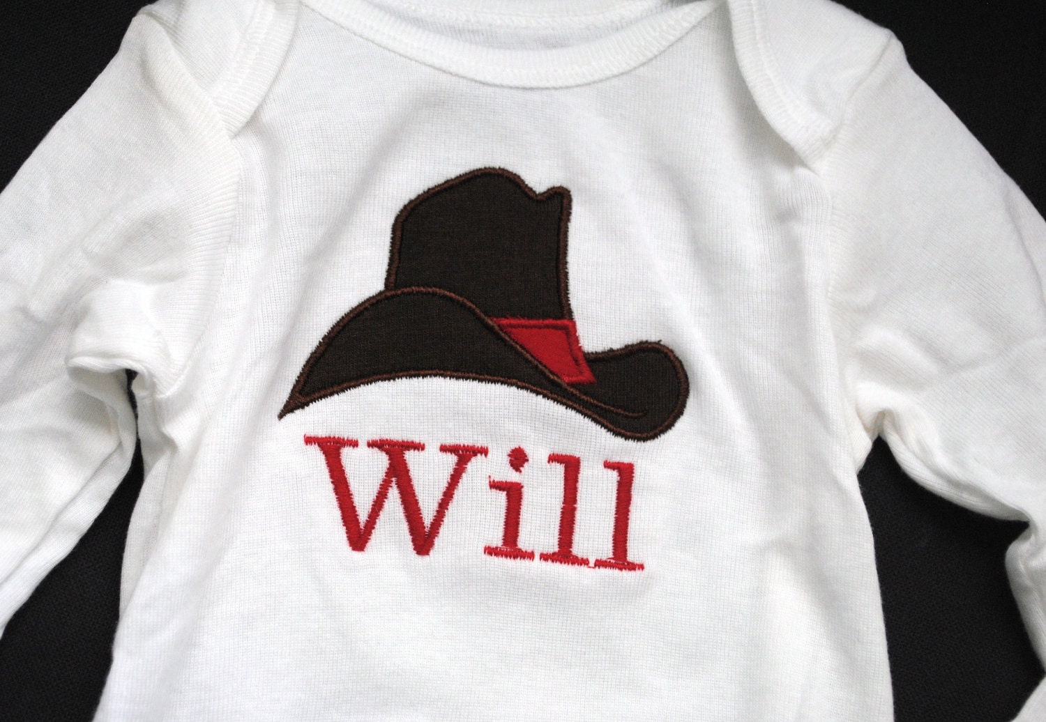 cowboy hat personalized shirt or onesie brown and red for baby boy