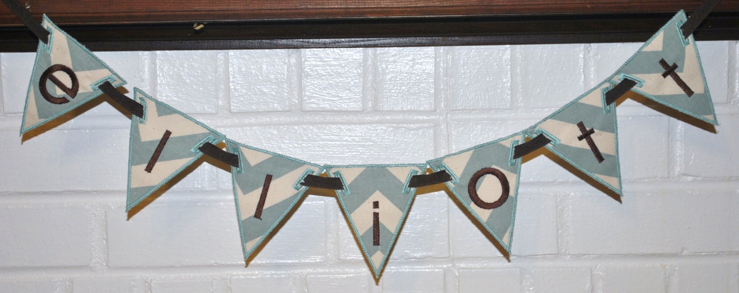 chevron pattern embroidered high quality fabric pennant banner (one letter) 4x3.5 inches each