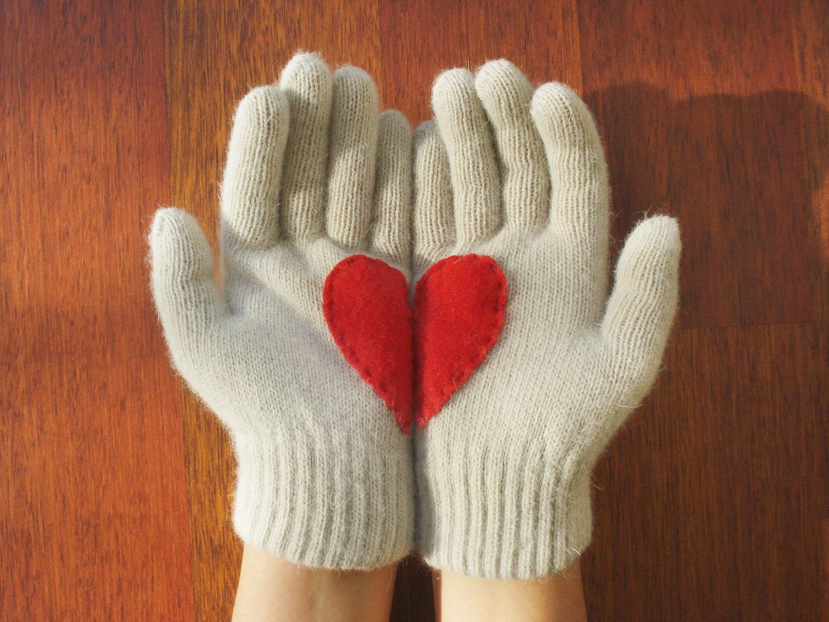 Handful of Heart, Gloves with Red Felt Heart