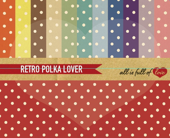 INSTANT DOWNLOAD Digital Paper Pack Retro POLKA Love Printable Scrapbooking backgrounds 8.5x11 inch // A4