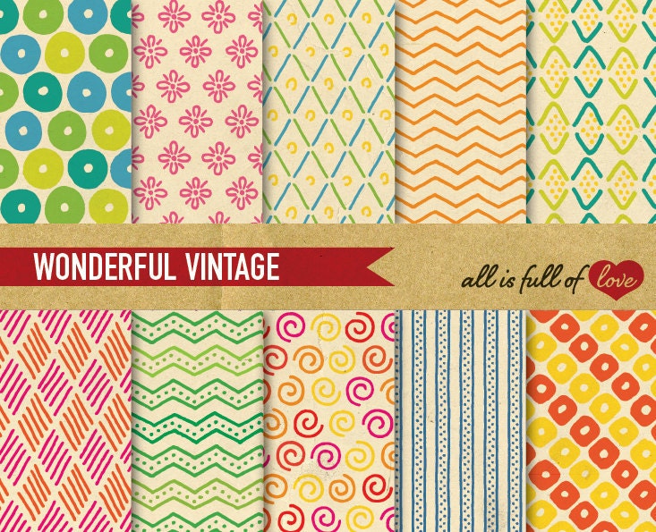 Digital Backgrounds Scrapbooking Paper Pack  -  Wonderful Vintage INSTANT DOWNLOAD Patterns