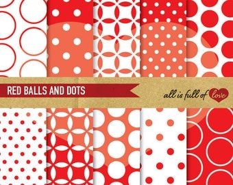 Digital Scrapbooking Paper Pack RED Balls and Polka Dots Backgrounds Printable with Instant Download