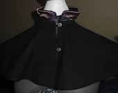 Handmade Black Nubby Upholstery Mauve Paisley Lining Capelet Silver Buttons LARP Victorian Steampunk Evening Wear