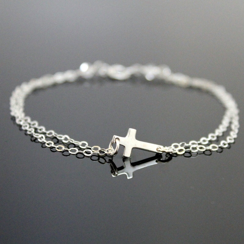 STERLING SILVER Sideways Cross Bracelet.