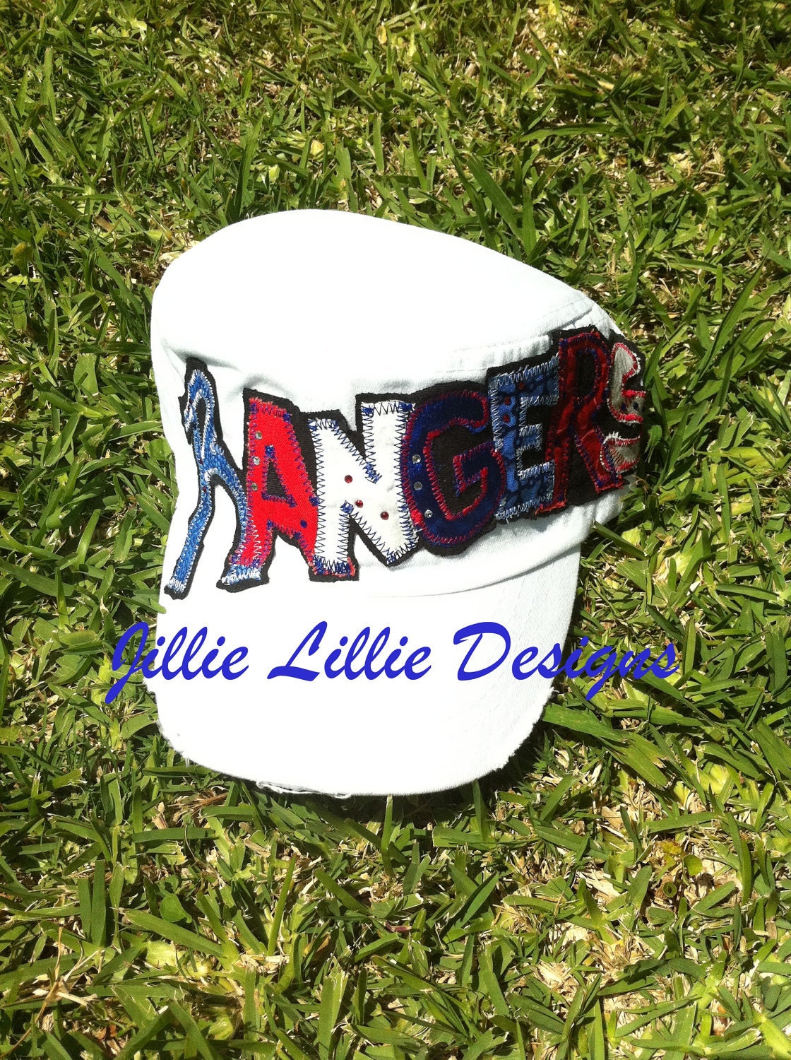 Rangers Hat, Cap, Cadet Style, White, Bling, adjustable