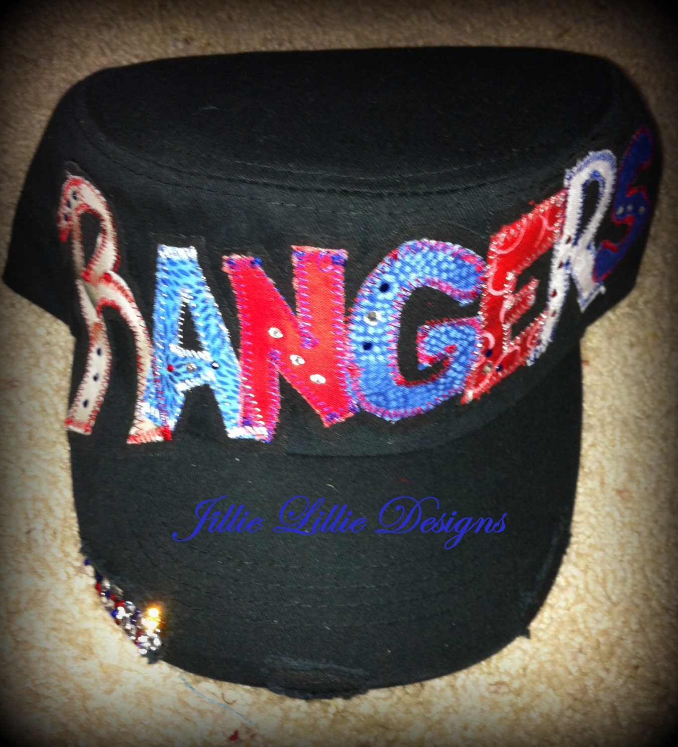 Rangers Hat, cap, cadet, adjustable, black, bling, womens