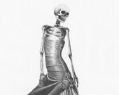 Skeleton Dress Charcoal Drawing SALE
