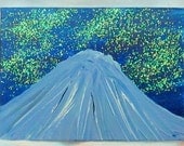Mountain over Night Sky with Stars Painting and Glitter SALE