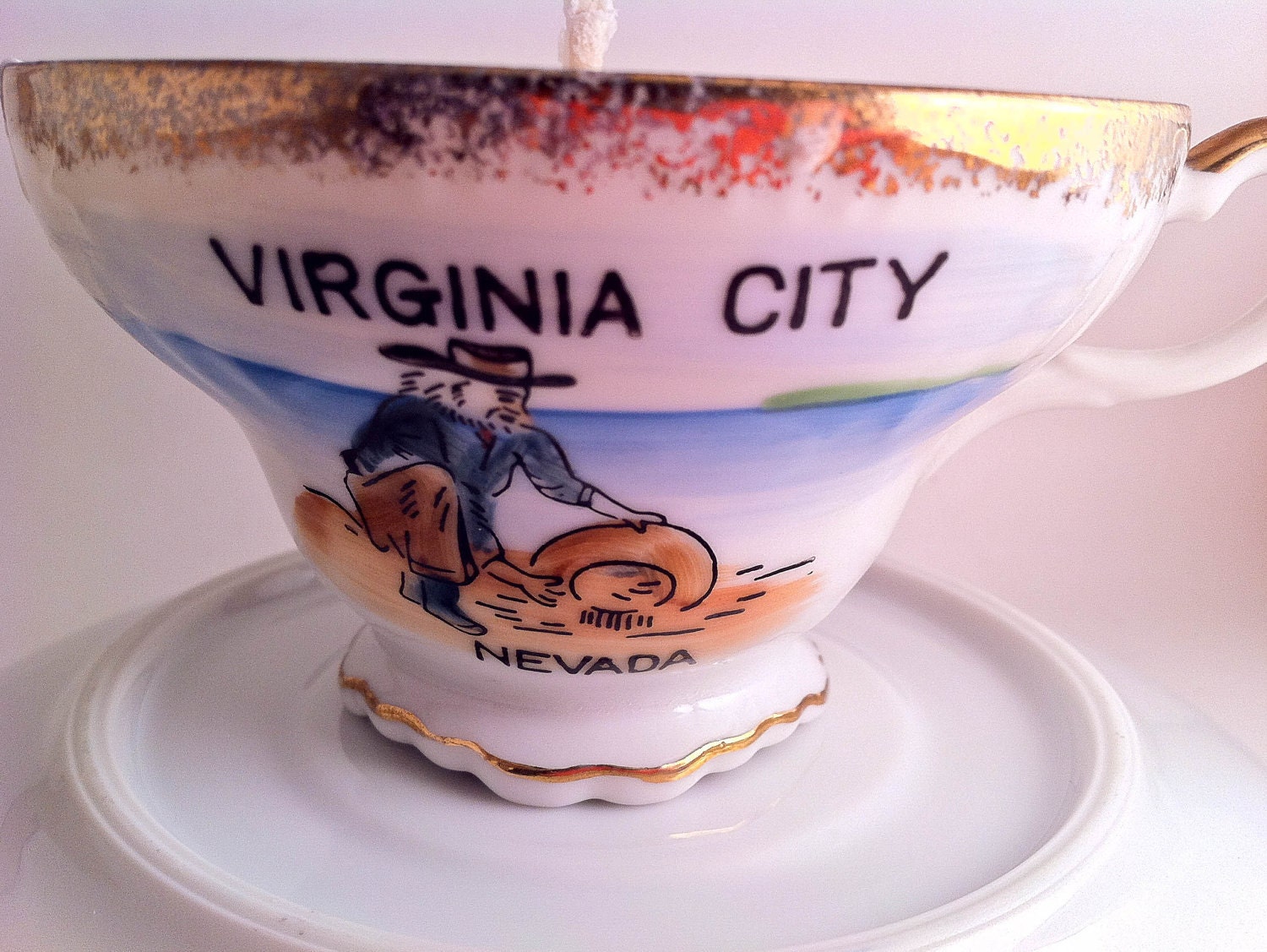 Vintage Recycled Virginia City  Collectors Tea Cup Handmade Scented Soy Candle