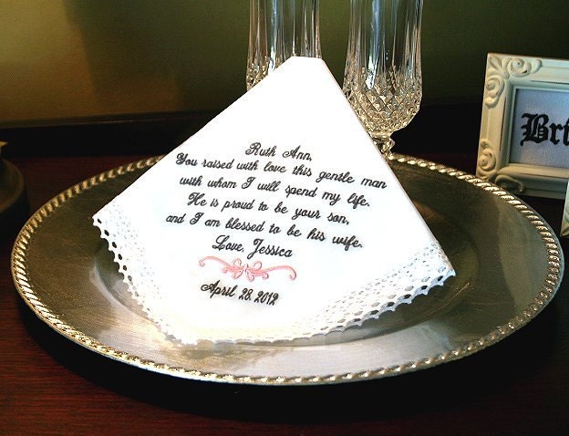 Mother of The Groom Hankie - Gift for the Bride to Give - You raised with Love this Gentle Man - Wedding - Hanky - Hankie