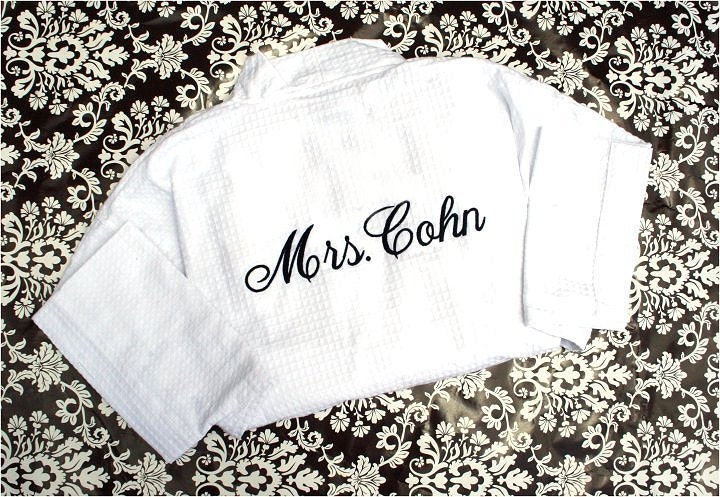 Monogrammed Robe for Bride - White, Pink, Black, Green or Aqua Robe - Monogrammed on the BACK - Shower Gift - Bridal - Weddings