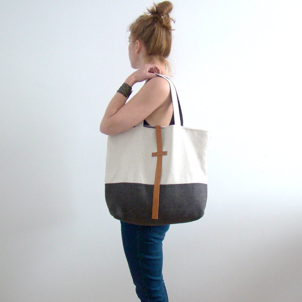 Large tote bag, cotton and wool