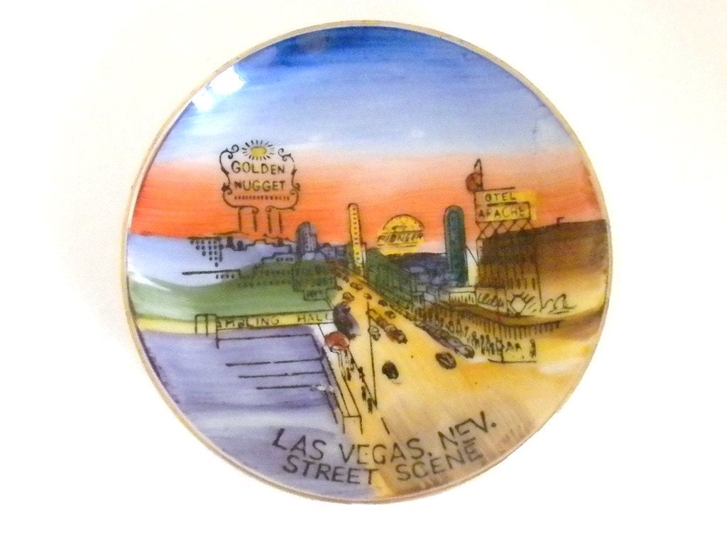 Vintage Plate, Hand painted Plate of Las Vegas Stripe in the 1970s
