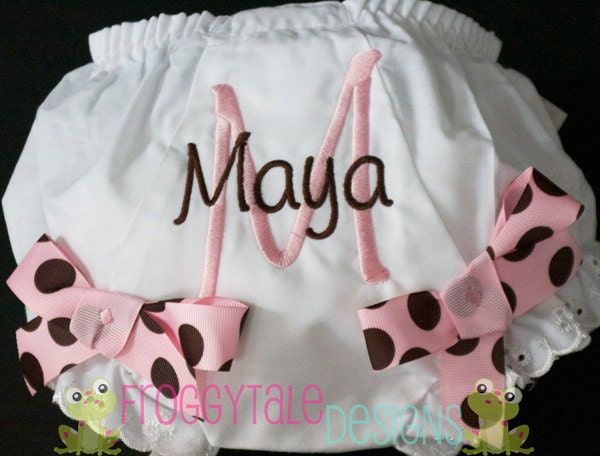PERSONALIZED Diaper Cover Tutu Bloomer in Baby Pink and Chocolate for Infant-Toddler Girls - - Made To Order Custom
