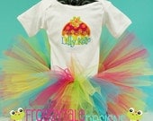 Birthday Neon Bright Flower Cupcake Bodysuit Onesie or Toddler Shirt and Matching Tutu Outfit for Little Baby Girls - PERSONALIZED Custom