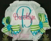 Personalized Diaper Cover Tutu Bloomer in Turquoise Fuchsia Lime with Double Bows for Little Baby Girls - PERSONALIZED Custom
