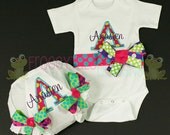 PERSONALIZED Bright Bodysuit Onesie or Toddler Shirt and Diaper Cover Tutu Bloomer Full Set Outfits for Little Baby Girls - Custom