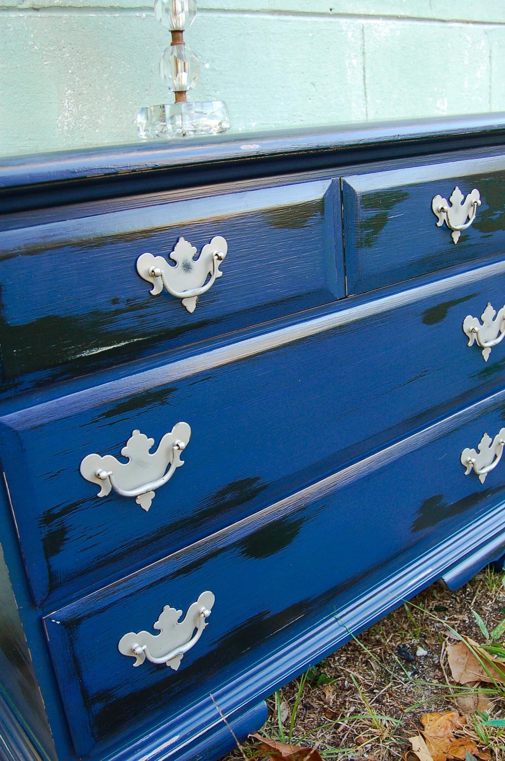 Vintage Indigo Distressed Solid Wood Bachelors Chest