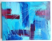 SALE- Original Modern Abstract Painting Acrylic Magenta Waltz on Blue FREE SHIPPING 8x10 Fathers Day Teal Turquoise Purple Textured