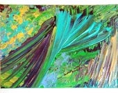 SALE - Original Abstract 5 x 7 Painting Acrylic Chaos Bold Aqua Lime Green Eggplant Purple Naples Yellow Plum Home Decor Art OOAK Style