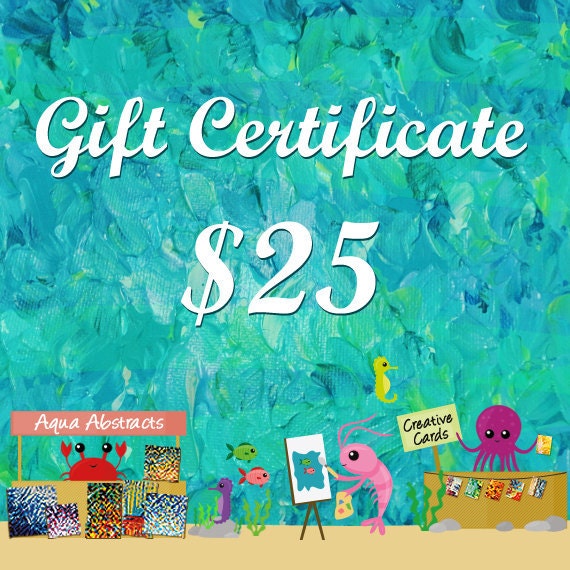 GIFT CERTIFICATE for 25 DOLLARS, Art Paintings Cards, Perfect for Christmas Birthday Wedding Present, Home Decor, Housewarming Gifts