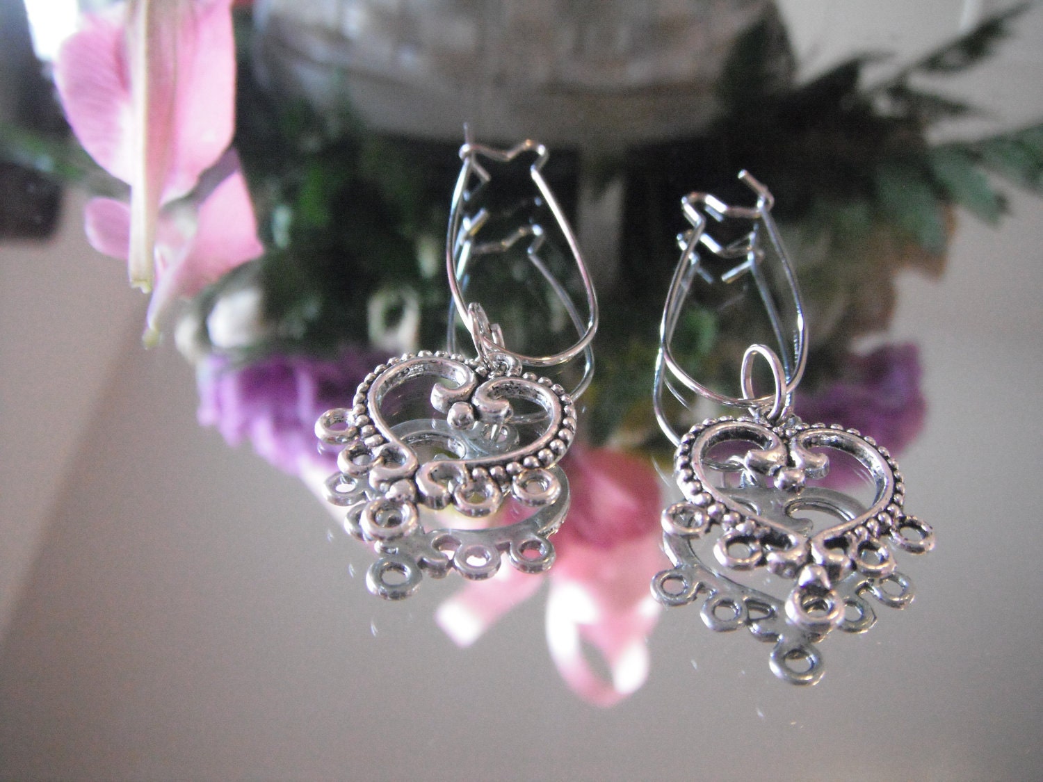 Silver Heart Filigree Earrings
