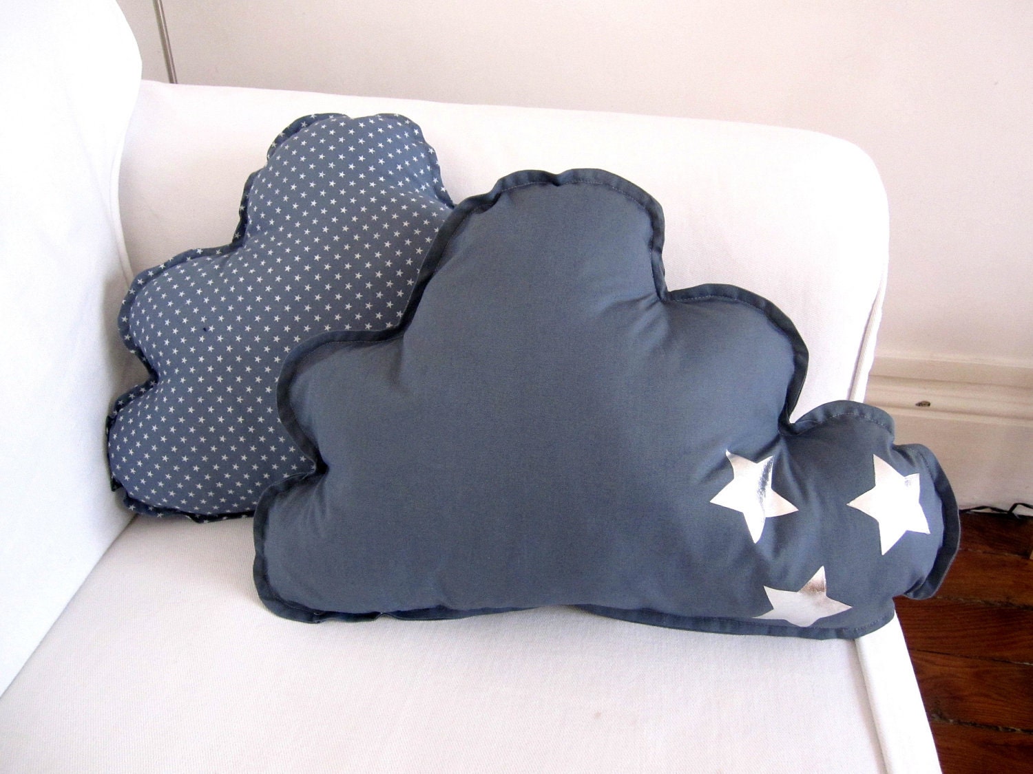 Plaid et coussins nuage gris étoiles - Blanket and Pillows grey with white stars
