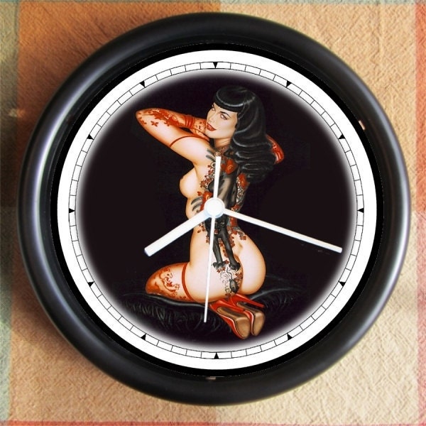 BETTIE PAGE CAT Tattoo famous 10 inch Resin Wall Clock Weddings Christmas QuickShip