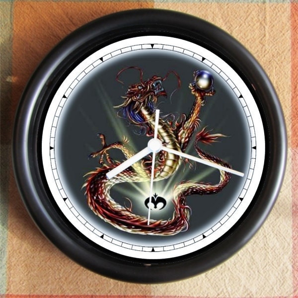 CHINESE YEAR of the DRAGON Orb Good Luck New Feng Shui 10 inch Resin Wall Clock Fathers Day Graduation Christmas QuickShip