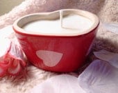 Valentines Day Gift, Handmade Creme Candle, Victorian Vanilla Rose scented, in Ceramic Heart Holder