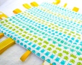 One "Little Monster" Baby Tag Blankie, with White Minky Stripe