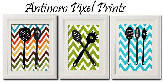 Vintage / Modern inspired Art Prints Collection(series A)  -Set of 3 - 8x10 Prints - Chevron (UNFRAMED)