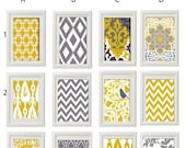 Wall Art Prints Vintage / Modern Inspired Wall Art Prints -Pick Any (6) Any Color - 8x11 Prints -  Dark Yellow Greys White  (UNFRAMED)