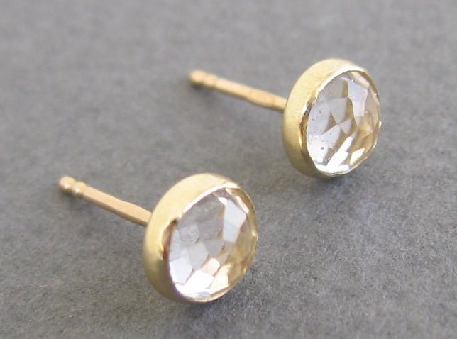 Topaz  post earrings,diamond look 14k Solid gold stud earrings  6mm.-lowest price for solid gold