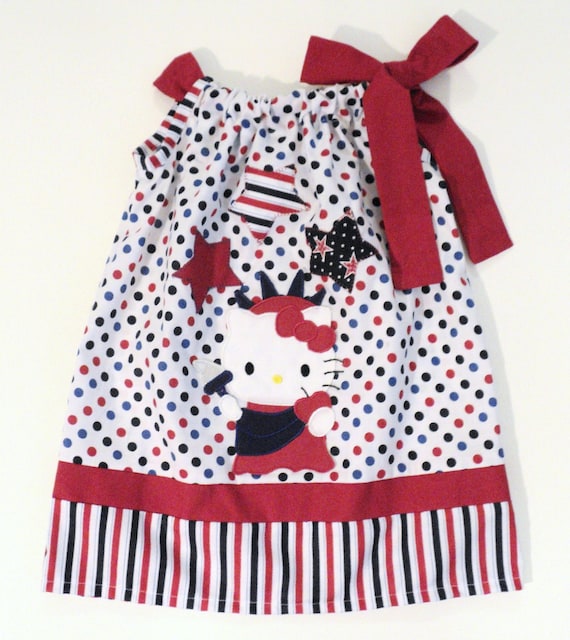 Hello Kitty 4th of July - Statue of Liberty Pillowcase dress Only  Sizes 0-6mo, 6-12mo, 12-18mo, 18-24mo, 2t, 3t, 4t, 5/6, 7/8