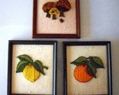 Retro Garden Needlepoint Pictures, Wood Framed, set of 3