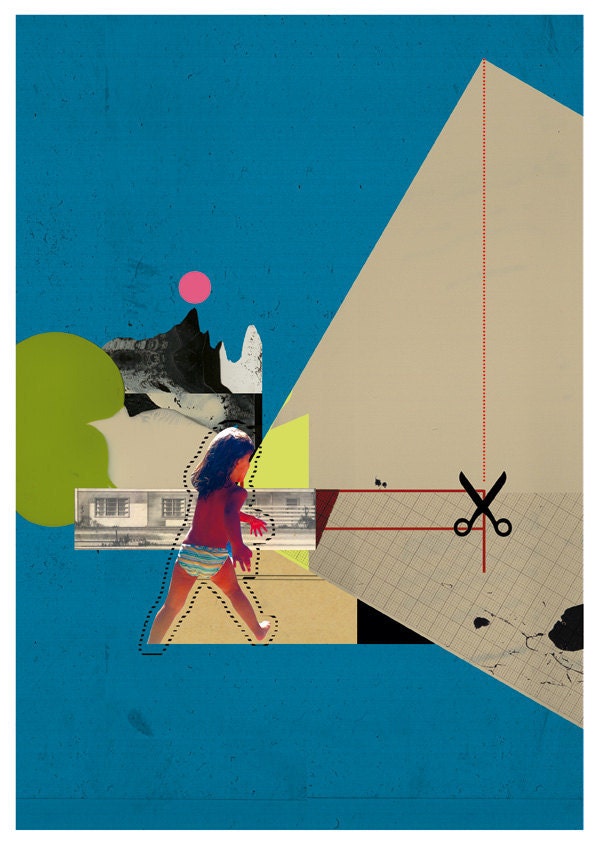 Cut landscape -  A3 art print- mixed media digital collage