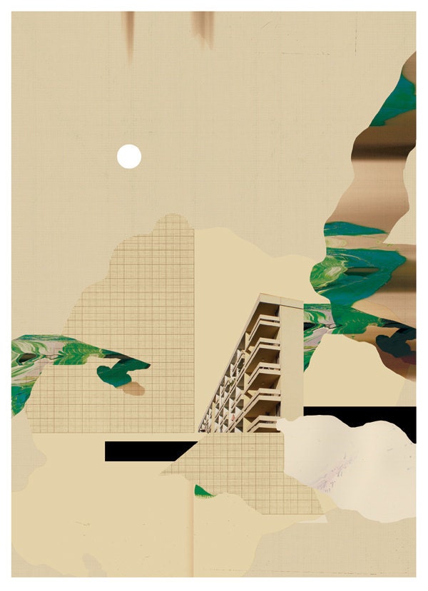 landscape - art print- mixed media digital collage
